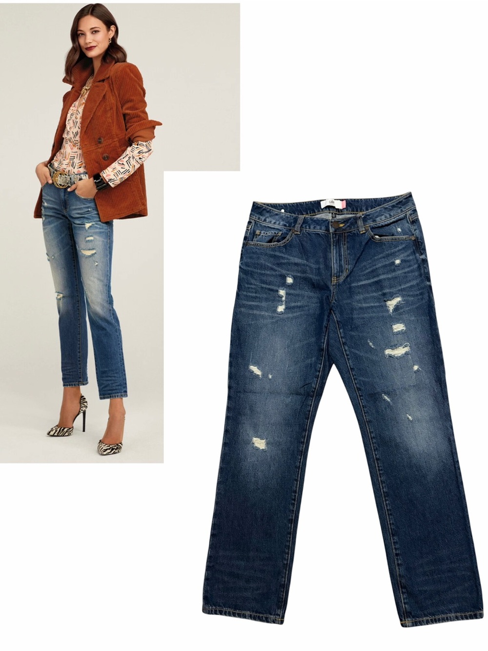 CABI Medium Wash Distressed Boyfriend Jeans 6